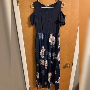 Maxi dress - Navy blue Floral Cold shoulder